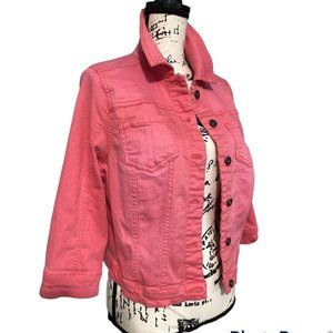 One World Barbie Pink Denim Jacket Cropped Button Up Y2K Aesthetic Women’s Sz L